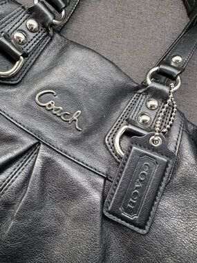 Coach Black Leather Shoulder Bag with Silver Hardware & Extra Strap